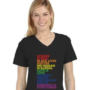 TSTARS V Neck Black Graphic Tee Pride Equality Rainbow Flag Size Medium NWOT